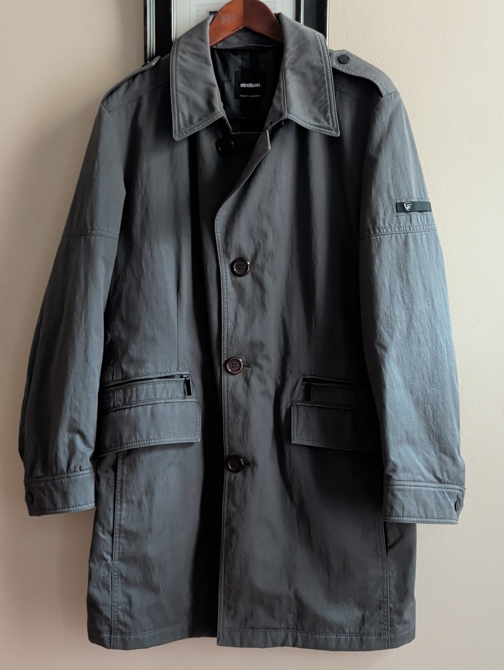 Strellson Men's Grey Single-Breasted Trench Coat
